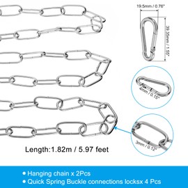PATIKIL 6ft Silver Surface Lighting Hanging Chain Set of 2 Metal Loop Chain for Hanging Plant Pendant Chandelier Light