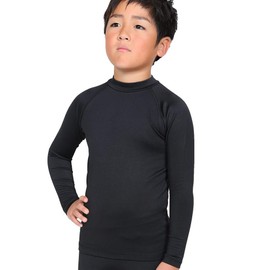 FELLOW Hot Rash Guard, Long Sleeve, Thermal Inner, For Kids, Surfing, Heat Storage, Heat Retention, Quick Drying, Fleece-Lined, UPF50+, UV Prevention, Wetsuit, Semi-Dry, Black, 39.4 inches (100 cm)