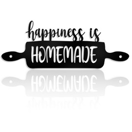 Metal Kitchen Wall Art Decor, Black Hollow Out Kitchen Signs Wall Hanging with Funny Inspirational Saying, Modern Home Decor ation Accent, 6 x 15.7 inch(Happiness is Homemade A)