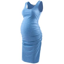 GINKANA - Vestido de maternidad sin mangas, casual, corto, fruncido, ajustado, para mujeres embarazadas, Azul bebé, S