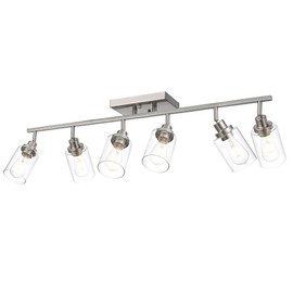 Wanluce 6 Light Track Lighting Fixtures Brushed Nickel Track Lighting Kit Ceiling Mount Vanity Light Bathroom Track Lighting Fixtures with Clear Glass Rotatable Ceiling Kitchen Track Lighting Fixtures