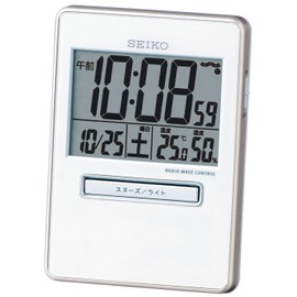 Seiko SQ699W Traveler Alarm Clock Radio Digital Calendar Temperature Humidity Display White Pearl SQ699W
