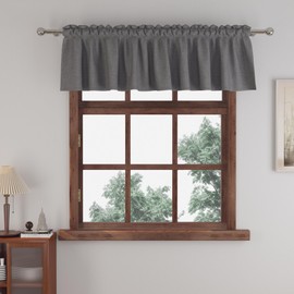 Small Tiers 1 Piece Faux Linen Textured Grey Kitchen Short Small Mini Window Curtains Valance 10 inches Length Blackout Home Decor Blackout Cafe Basement Living Room/Bedroom 52W by 10L Rod Pocket
