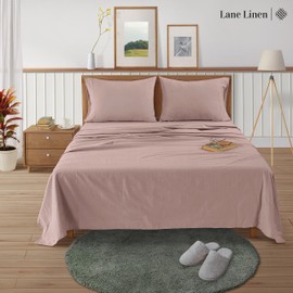 Lane Linen 100% Cotton Twin XL Flannel Sheets Set - Brushed for Extra Softness - Lightweight & Durable Cotton Flannel XL Twin Sheets Set - Warm & Cozy Fall Bed Sheets with 15" Deep Pocket - Sepia Rose