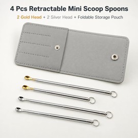4 Pcs Retractable Mini Scoop Spoons,Tiny Capacity Spoons with Storage Pouch