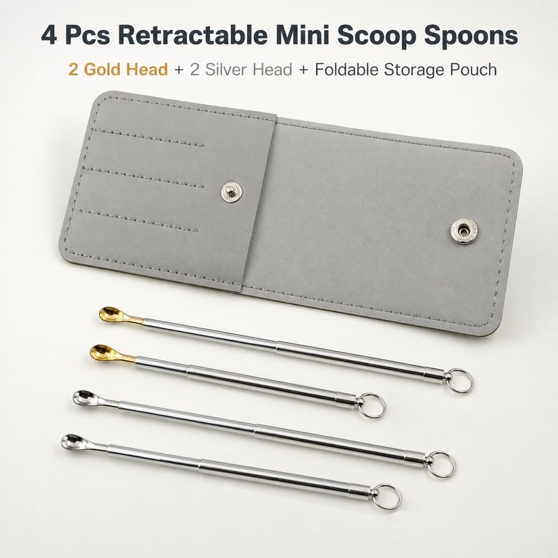 4 Pcs Retractable Mini Scoop Spoons,Tiny Capacity Spoons with Storage