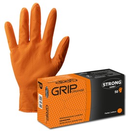 Stronghand Grip Orange Disposable Gloves Grip Orange Size L Nitrile Pack of 50 Extremely Strong