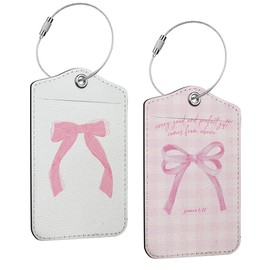 2 PCs Bible Verse Luggage Tag, Preppy Bow Suitcase Tags with Privacy Flap and Metal Loop, Coquette Luggage Tags for Suitcases, Identifiers Travel Essentials Bag Tag, Christian Gifts for Women Girl
