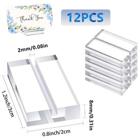SensaBliss 12 Pack Clear Acrylic Tabletop Memo Stand Card Holder Stylish Wedding Place Cards for Business Cards, Photos, Numbers, Price Tags, Menu, Name Cards for Meetings, Parties, Restaurants with