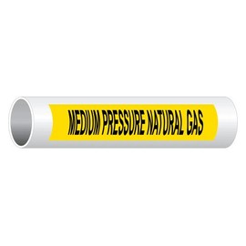 ComplianceSigns.com Medium Pressure Natural Gas (Black Legend On Yellow Background) Pipe Label Decal, 12x2.5 inch 50-Pack Vinyl for Pipe Markers Hazmat