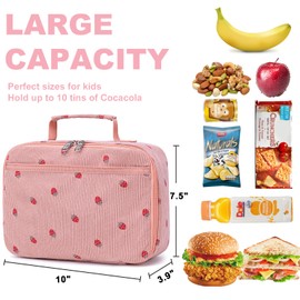 Bluboon Kids Girls Corduroy Pink Strawberry Lunch Box for School