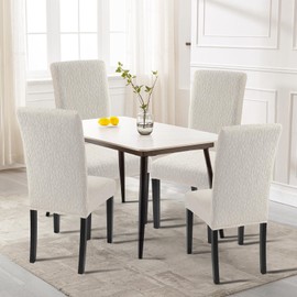 SearchI Jacquard Dining Room Chair Covers Set of 6, Stretch Kitchen Chair Covers Washable Parsons Chair Slipcover Removable Dining Chair Protectors for Hotel,Ceremony（Beige Floral Texture）