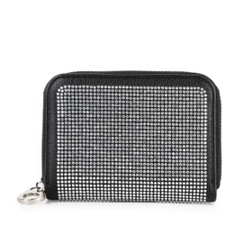 Handbag Express Rhinestone Design Zip Around Petite Wallet (Black-Dots)