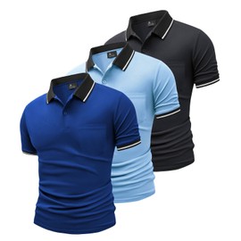 GEEK LIGHTING 3 Pack Mens Polo Shirts Short Sleeve Athletic Polo for Men Casual Moisture Wicking T-Shirts with Pocket