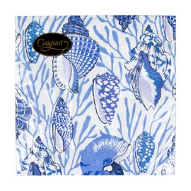 Caspari Shell Toile Paper Cocktail Napkins in Blue - 20 Per Box - 2 Packages