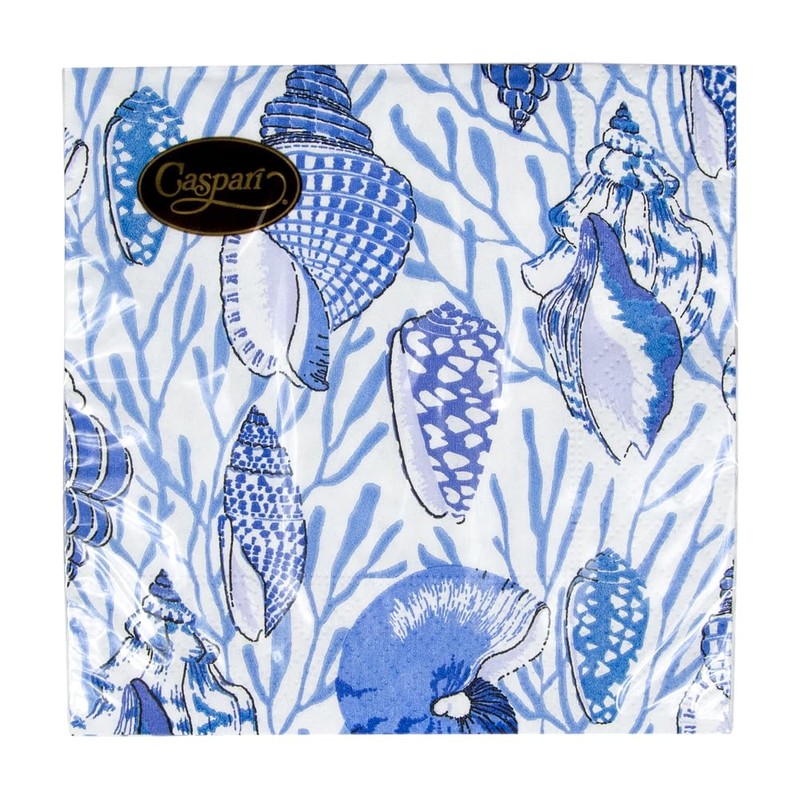 Caspari Shell Toile Paper Cocktail Napkins in Blue - 20