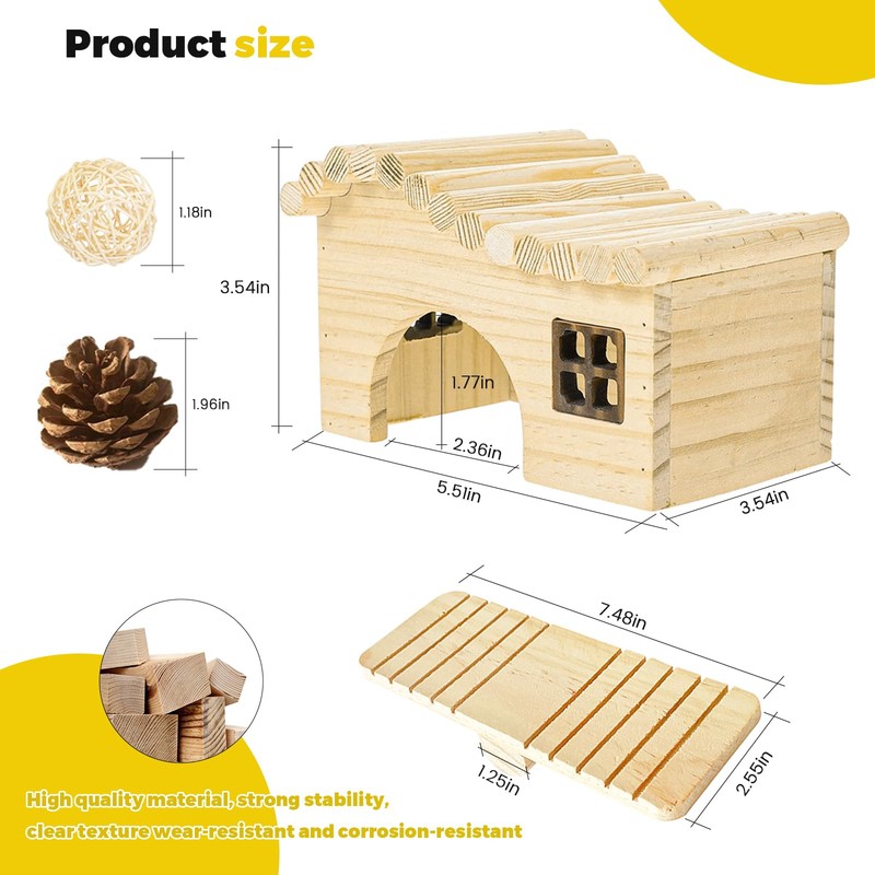 Wooden Hamster Platform and Dwarf Hamster House, Cute Syrian Tiny