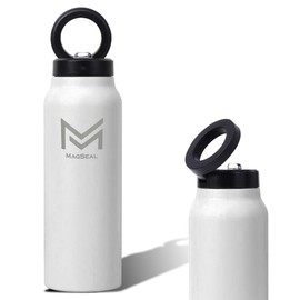 Magseal - 24oz Insulated Water Bottle with Straw Magnetic Phone Mount for Apple & Android – Keeps Drinks Hot/Cold, Stainless Steel, Perfect for lifestyle & Workouts (White)