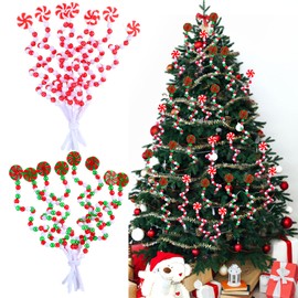Liliful 32 Pcs Christmas Candy Decorations 8.7 Inch Christmas Curly Pick Candy Shape Christmas Tree Picks for Xmas Crafts Indoor Outdoor Decor, Red and White, Red White and Green