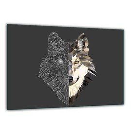 TMK ArtDeko, Universal Glass Chopping Board - Kitchen Board 30 x 22 cm with Wolf Motif Chopping Plate, Stove Cover Plate Decorative Glass