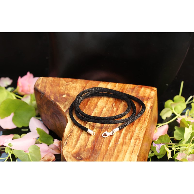 kaguyo 2MM Black Silk Cord Chain Necklace with Sterling Silver