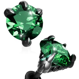 KETRYEP S925 Sterling Silver Dragon Claw Stud Earrings for Men Women, Cubic Zirconia Mens Earrings Stud Jewelry for Women Birthday Gifts (6mm, Green)