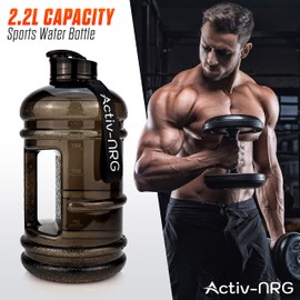 Activ-NRG 2.2 Litre Water Bottle XL Jug BPA Free, Flip Cap, Perfect for Gym, Sports, Outdoor, Recommended Daily Intake (Black)