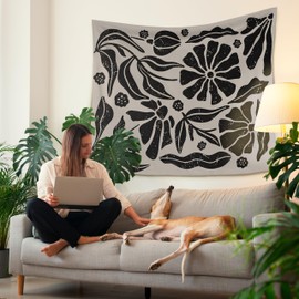 HUGANE Boho Floral Tapestry, Minimalist Abstract Flower Tapestry Wall Hanging, Retro Mid Century Modern Floral Wall Blanket Backdrop Decor for Home Bedroom Living Room, 50x60 Inch