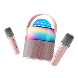 MOMOHO Karaoke Machine for Kids, Mini Karaoke Mchine,Portable Bluetooth Speaker with 2 Wireless Mics, Disco LED Lights for Parties & Travel, for Girls & Boys (Pink)