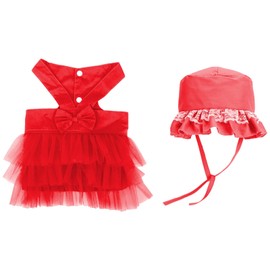 apott Red Tutu Dog Dress with Hat Pet Tulle Costume Vest Skirt Lace Trim Puppy Clothes Outfit Apparel for Small Cats Doggies Girl, L