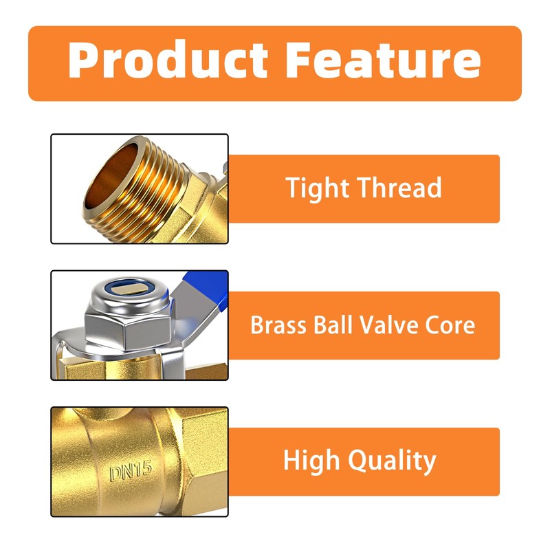 GASHER 3PCS 1/2 Inch Brass Mini Ball Valve Shut Off