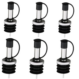 Stainless Steel Classic Bottle PourersLiquor Bottle Pourers for Wine, SpiritsAlcohol, Olive Oil, Liquor Pourers with Dust Caps, Speed Pourers, Bar Bartender Accessor (black, Pack of 6)