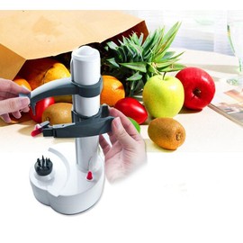 Automatic Electric Fruit Potato Peeler Tool, Electric Peeler Automatic Rotating Apple Peeler Potato Peeling Multifunction Stainless Steel Kitchen Machine (White)