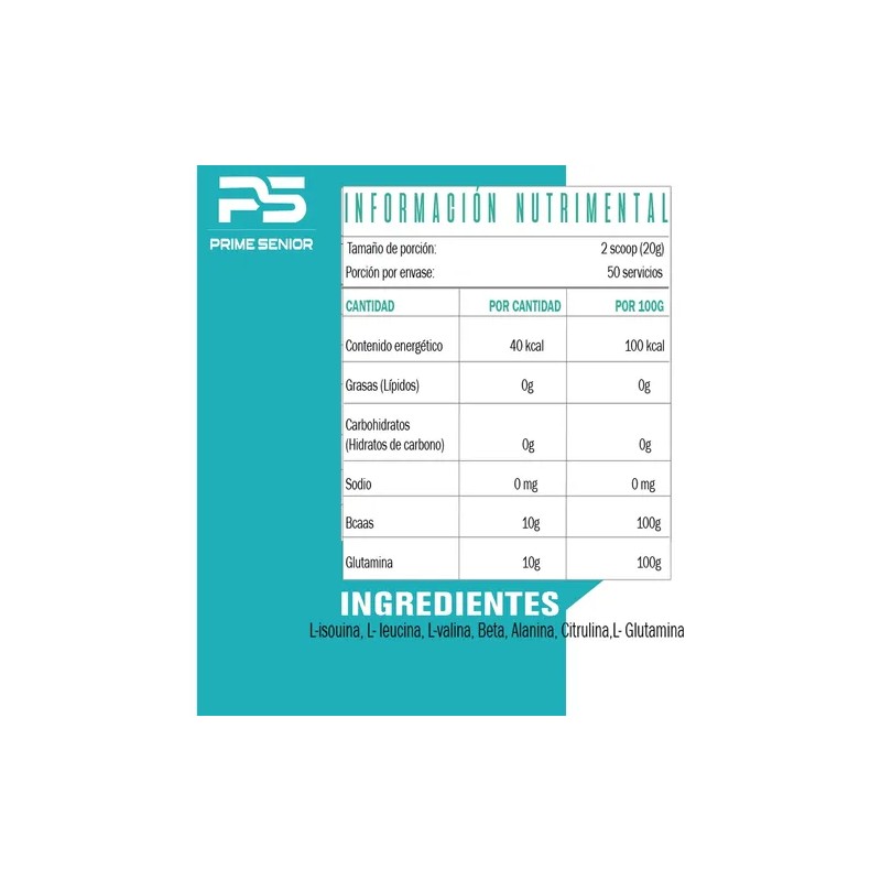Aminoácidos Bcaas+ Glutamina Prime Senior 1kg Varios Sabores