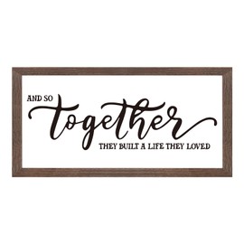 FINGERINSPIRE And So Together They Built a Life They Loved Art Sign Solid Wood Bedroom Sign with Arylic Layer 33x18 CM Large Hangable Wooden Frame for Home Room Decor