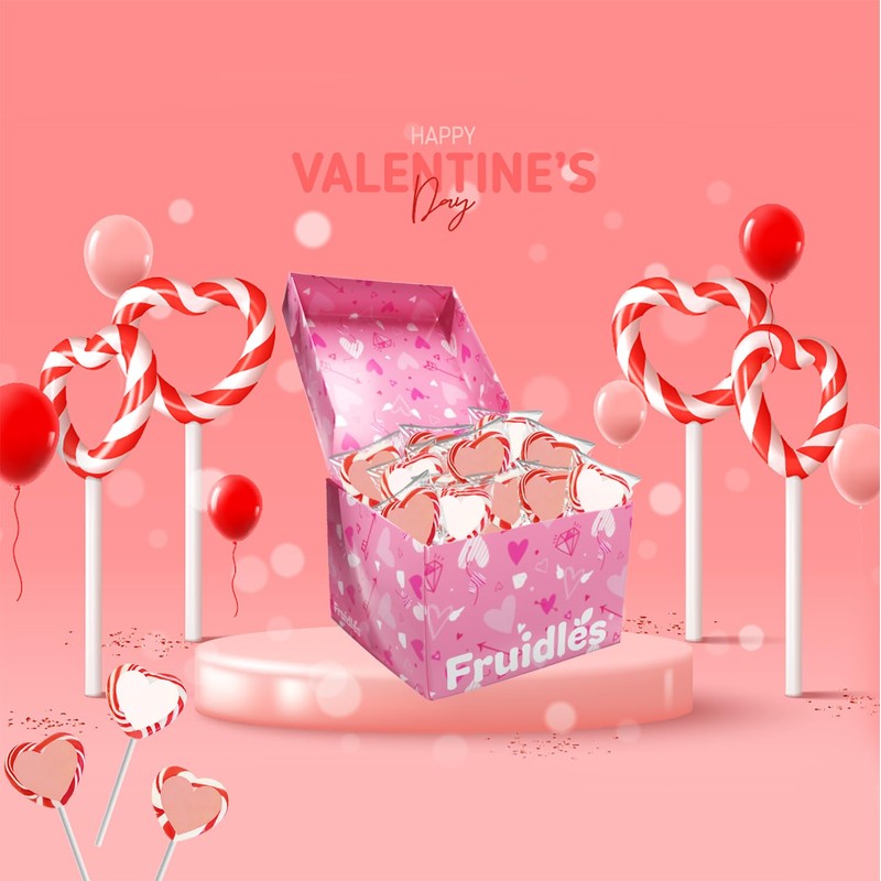 Fruidles Valentine's Red and White Swirl Heart Lollipop Candy Sucker