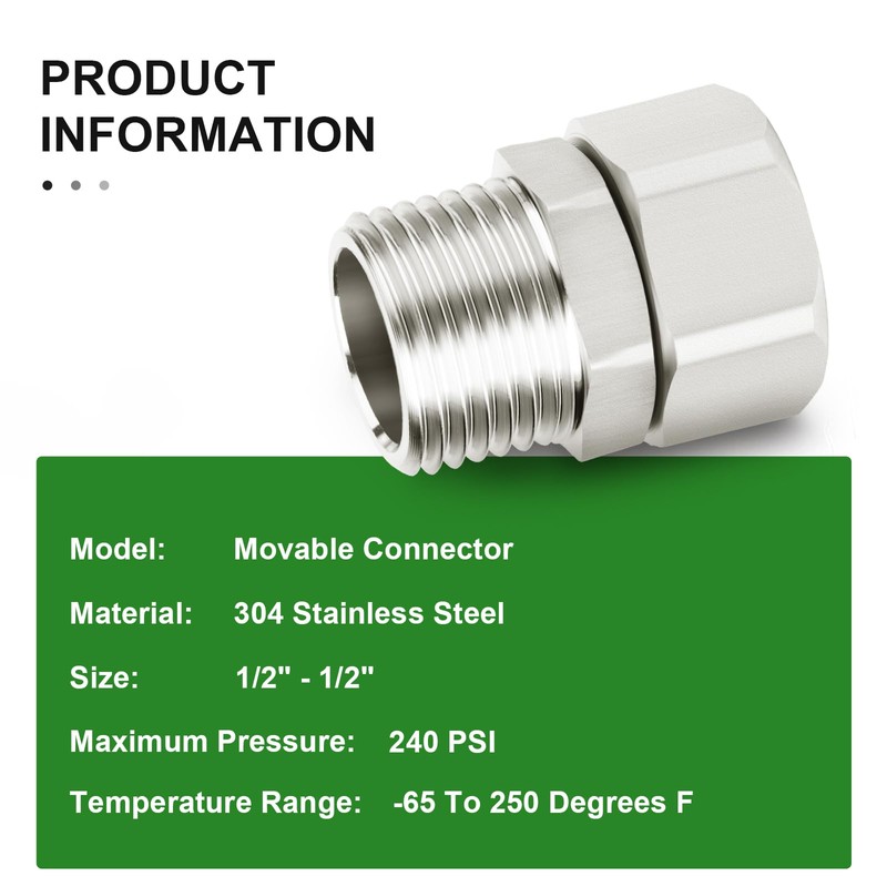 TAISHER 2PCS 304 Stainless Steel Flexible Movable Connector, 1/2" Male