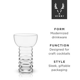 Viski Pacific Pearl Diver Set of 2 Lead-Free Premium Crystal Clear, Stylish Tiki, Cocktail Glass Gift Set, 12 oz