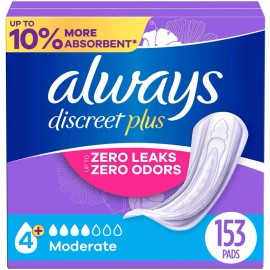 Always Discreet plus Incontinence Pads for Women Moderate 153 ct.