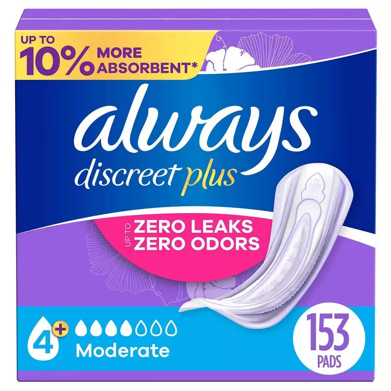 Always Discreet plus Incontinence Pads for Women Moderate 153 ct.