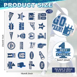 Landhoow 240 Pcs Blue Team Spirit Tattoos Temporary Glitter Go Team Tattoos Football Temporary Stickers Party Costume Accessory for School Spirit Supplies