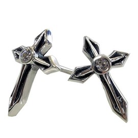 STERLING SILVER 925 AMTHTEW-030 Sterling Silver 925 Earrings Studded Rock Gothic Men's Women's CZ Cross Cross Silver, Sterling Silver