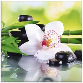 ARTland T9IQ Wall Decoration Glass Picture Glass Picture One Piece 20 x 20 cm Square Asia Wellness Zen Spa Flowers Flowers Orchids Plant Stones Bamboo