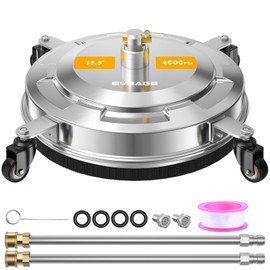 EVEAGE 15.5" Pressure Washer Surface Cleaner, Power Washer Surface Cleaner with 4 Wheels, Stainless Steel Housing Power Washer Accessories with 2 Extension Wands & 4000 PSI