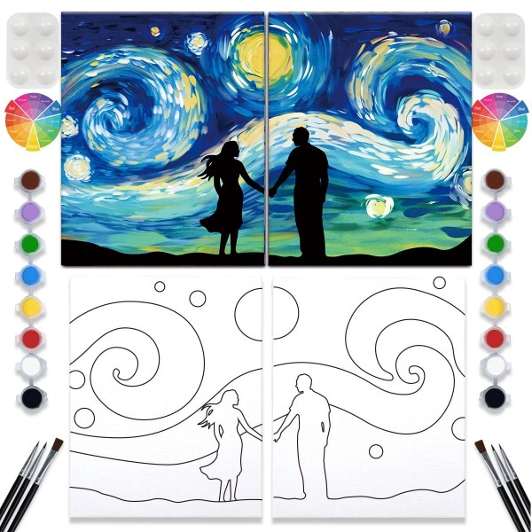 Vallsip 2 Pack Paint and Sip Canvas Painting Kit Pre