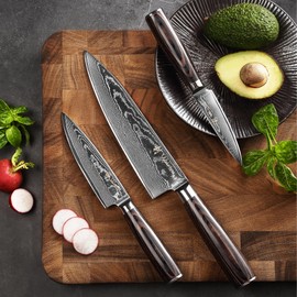 Wakoli EDIB Essentials 3-Piece Damascus Knife Set – Professional Chef's Knives with VG10 Core & 67-Layer Damascus Steel Blades, Ergonomic Pakkawood Handles – Premium Kitchen Knives in Elegant Gift Box