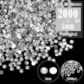Wholesale Bulk Bag 2000PCS 5mm Resin Flat Back Rhinestone, Clear Crystal Round Non Hotfix Flatback Resin Rhinestones for Nails, Tumblers, DIY Bling Embellishments, Loose Glitter Crystal Diamond Stone
