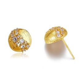 FOXNOV Stylish Gold Earrings for Women, 14K Gold Plated 925 Sterling Silver Post Hypoallergenic Earrings, Crystal Studs, Women's Jewelry with Gift Box