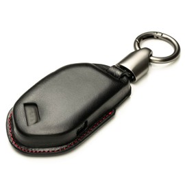 Vitodeco 3D Luxury Premium Genuine Leather Smart Key Fob Case Compatible with Kia Telluride 2022-2024, Black/Red, 4 or 5 Buttons
