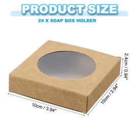 PATIKIL Paper Soap Boxes, 24Pcs 3.9" x 0.9" x 3.5" Kraft Square Paper Boxes Handmade Soap Boxes with Round Clear Window for Bakery Candy Soap Making Birthday Christmas DIY Craft, Brown